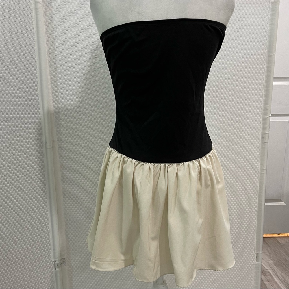 NWT Micas Patchwork Strapless Dress Black White Large - Picture 2 of 5
